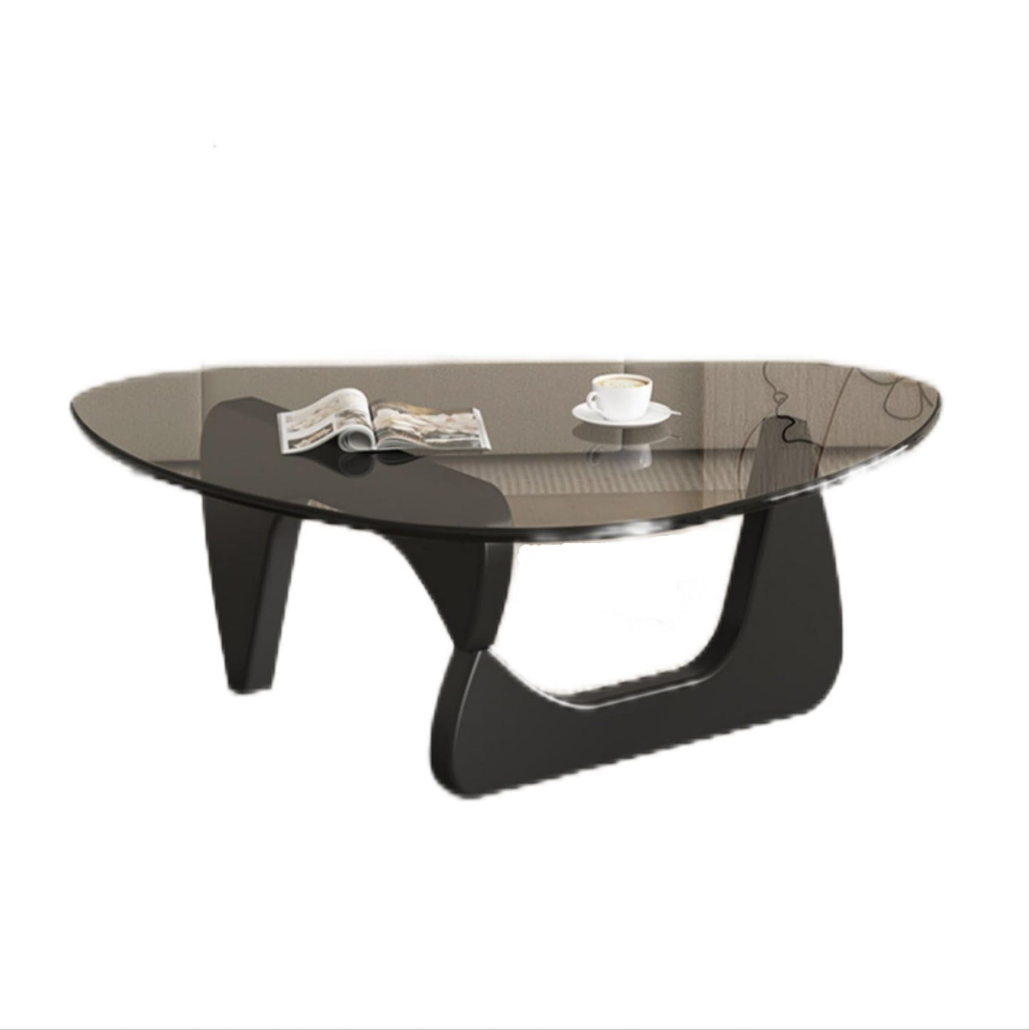 EASYSOUL Modern Glass Coffee Table, 32.68" D x 22.44" W x 15.75" H, Abstract Round Tea Tables for Living Room Home Office Industrial Cocktail Tables (Black-Gray Glass, 32.68")