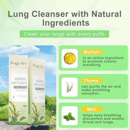 Mullein Herbal Diffuser Upgraded with Extracts of Mullein, Thyme and Mint for Cleansing Lungs, Improving Breathing and Oral Air Freshening