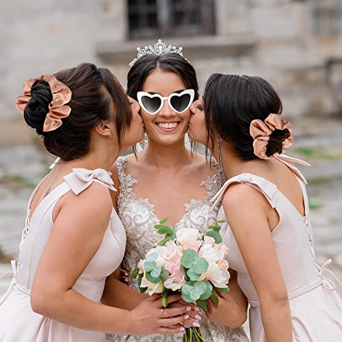 Satin Bridesmaid Scrunchies Bachelorette Hair Ties Set of 12 sunglasses Bridal Shower No Damage Hairties ideas Gift for Wedding Party Favors Bridesmaid Proposal Gifts (White&Sage Green)
