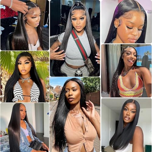 Straight Bundles Human Hair 100% Unprocessed 12A Brazilian Hair 16 18 20 Inch 3 Bundles Deals Human Hair Double Weft Natural Black