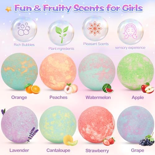 8 Pack Bubble Bath Bombs for Kids with Unicorn & Mermaid Girl Toys, Kids Bath Bombs with Surprise Inside, Easter Basket Stuffers for Toddler Girls, Ideal Christmas Birthday Easter Gifts for Kids