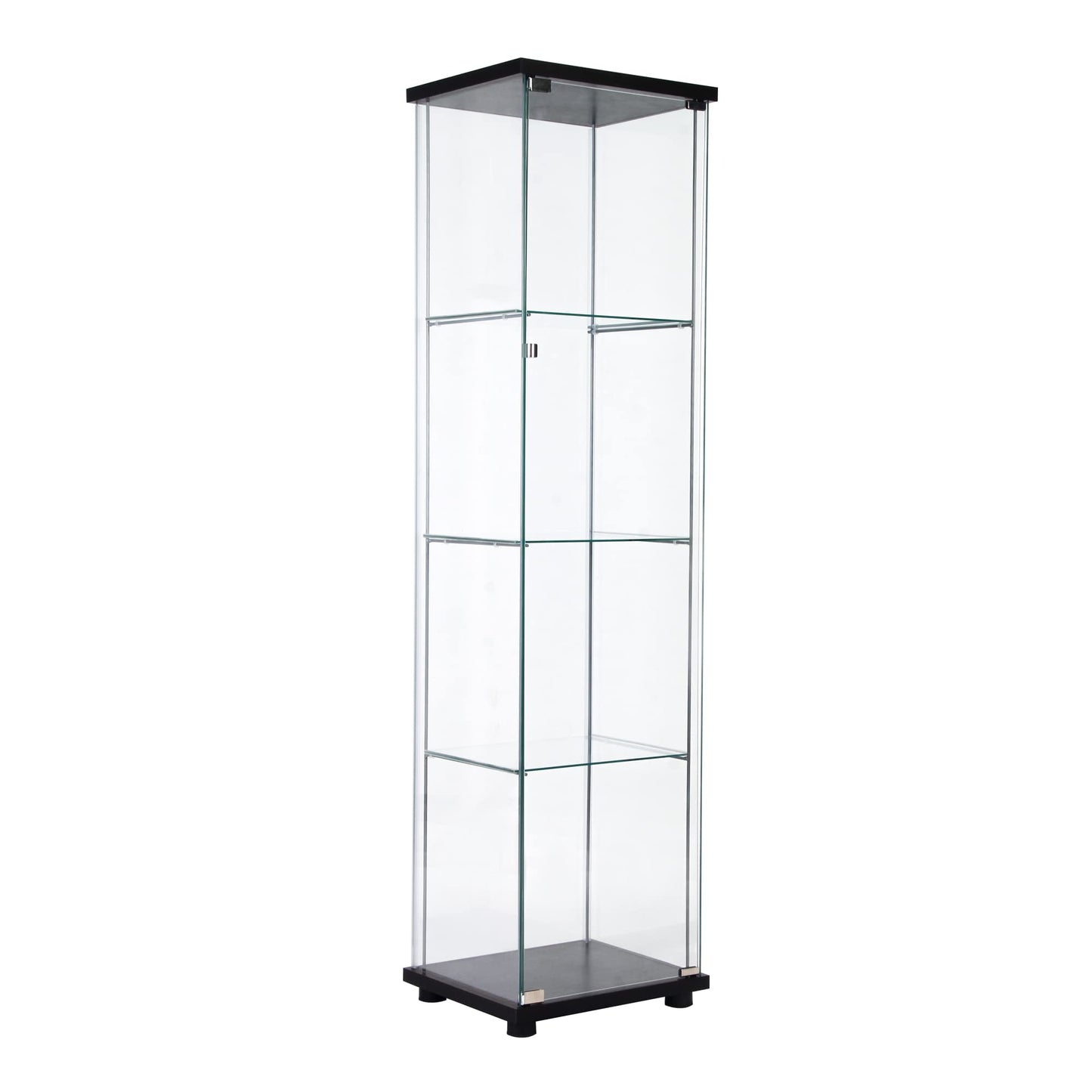 Zacis 4-Tier Tempered Glass Display Cabinet with Glass Door, Floor Standing Curio Cabinet Collection Showcase, 17" W x 14.5" D x 64" H (Black)