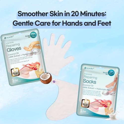 Epielle Intensive Repairing Hand Masks 6 Pairs, Deep Moisturizing Gloves for Dry, Cracked Hands, Repair with Coconut Oil & Milk Extract, Korean Skin Care, Spa Set, Self Care Gifts for Women
