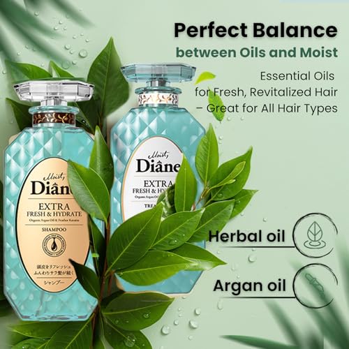 Moist Diane Anti Dandruff Shampoo for Women & Men, Itchy Scalp Shampoo for Oily Hair by Keratin, Tea Tree, Mint, Rosemary& Argan Oil, Silicone & Paraben Free from Japan 15.2 Fl Oz EXTRA FRESH& HYDRATE