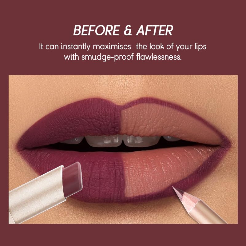 USHAS Lipstick and Lip Liner Combo Set 2 in 1 Waterproof Lipstick for Women Lip liner Set Long Lasting Lipstick, Matte Lipstick Pen with Lip Liner Set Makeup Kits (G1, Pack of 1)