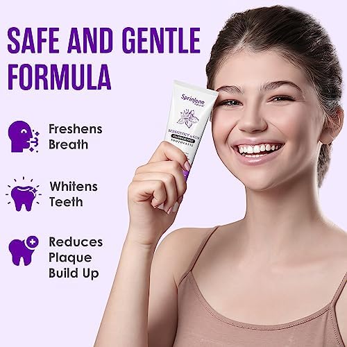 SprinJene Natural Sensitivity & Gum, Fluoride Free Toothpaste for Strong Teeth & Gums - Natural Toothpaste to Soothe Dry Mouth & Freshen Breath | 2 Pack