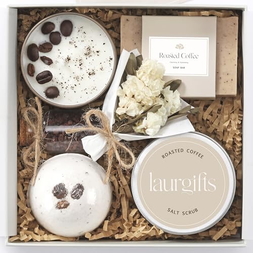 Coffee Spa Gift Baskets for Women – Scented Self Care Shower Essential - Elegant Kit for Mom, Wife, Sister, Friend - Body Bath Set - Aromatic Box for Occasions - Home Spa-Inspired