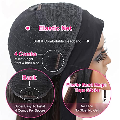 Headband Wig Human Hair Wigs 14 Inch Wear and Go Glueless Wig Curly Deep Wave Headband Wig Natural Color