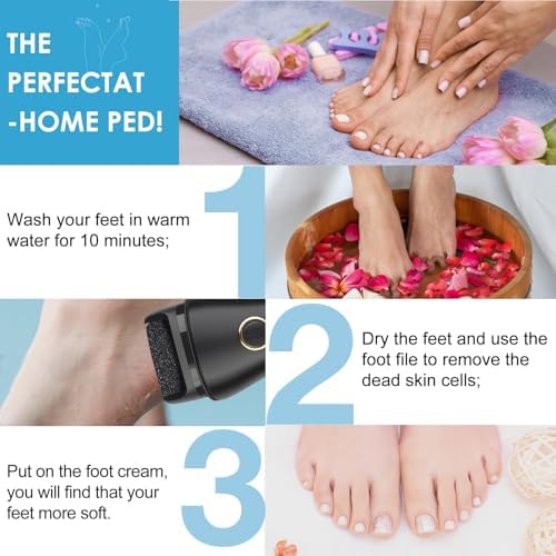 Electric Foot File Callus Remover for Feet - 6pcs Larger Grinding Head&3Speed, Pedicure Kit Foot Scrubber Deadskin Callus Remover, Foot Care Kit Pedicure Tools for Dead Skin Callus Hardskin Dry Cracks