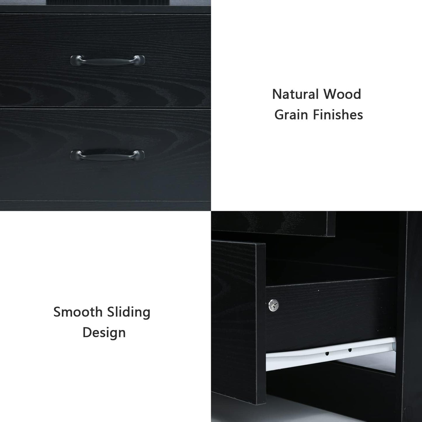 Black Nightstand with Charging Station, Night Stand with LED Lights, Modern Led End Table, Nightstand for Bedroom, Night Stand with 2 Drawers, Bed Side Table with Storage for Living Room