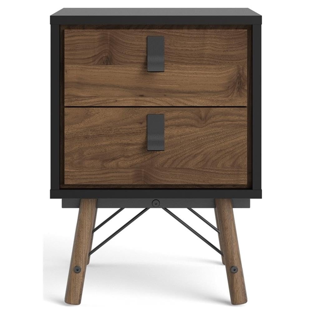Tvilum Ry 2 Drawer Nightstand, Black Matte and Walnut