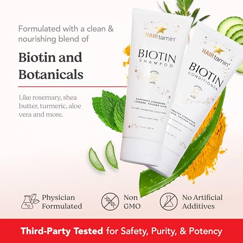 HAIRtamin Shampoo and Conditioner Set - Paraben & Sulfate Free, Volumizing & Moisturizing, Natural Biotin Shampoos and Conditioners, Gentle Moisturizer on Curly & Color Treated Hair