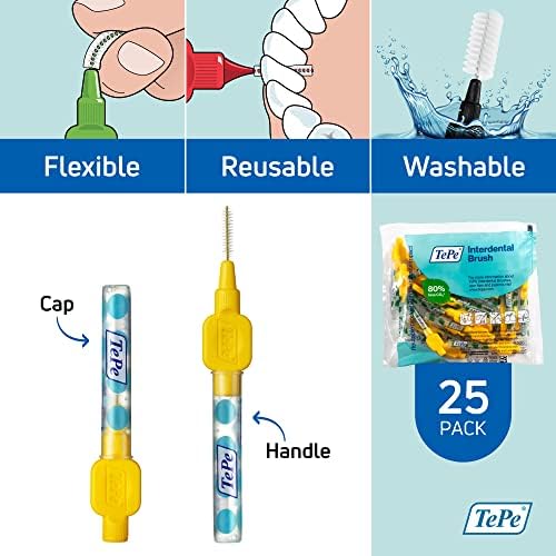 TePe Pack of 25 Interdental Brush Original, Soft Dental Brush for Teeth Cleaning, 4, Yellow