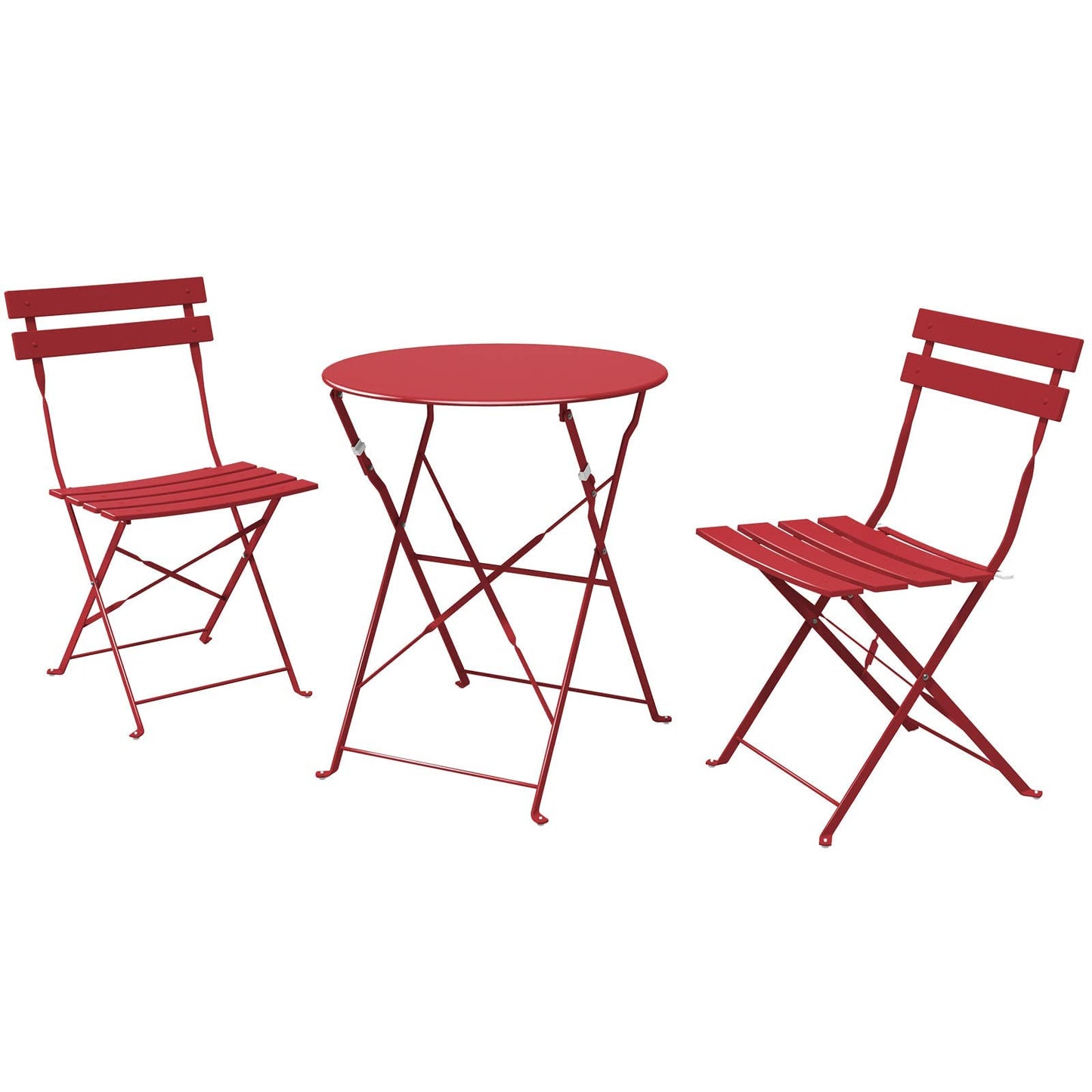 Grand patio 3-Piece Folding Bistro Set, 2 Chairs and 1 Table, Weather-Resistant Outdoor/Indoor Conversation Set for Patio, Yard, Garden -Dark Red