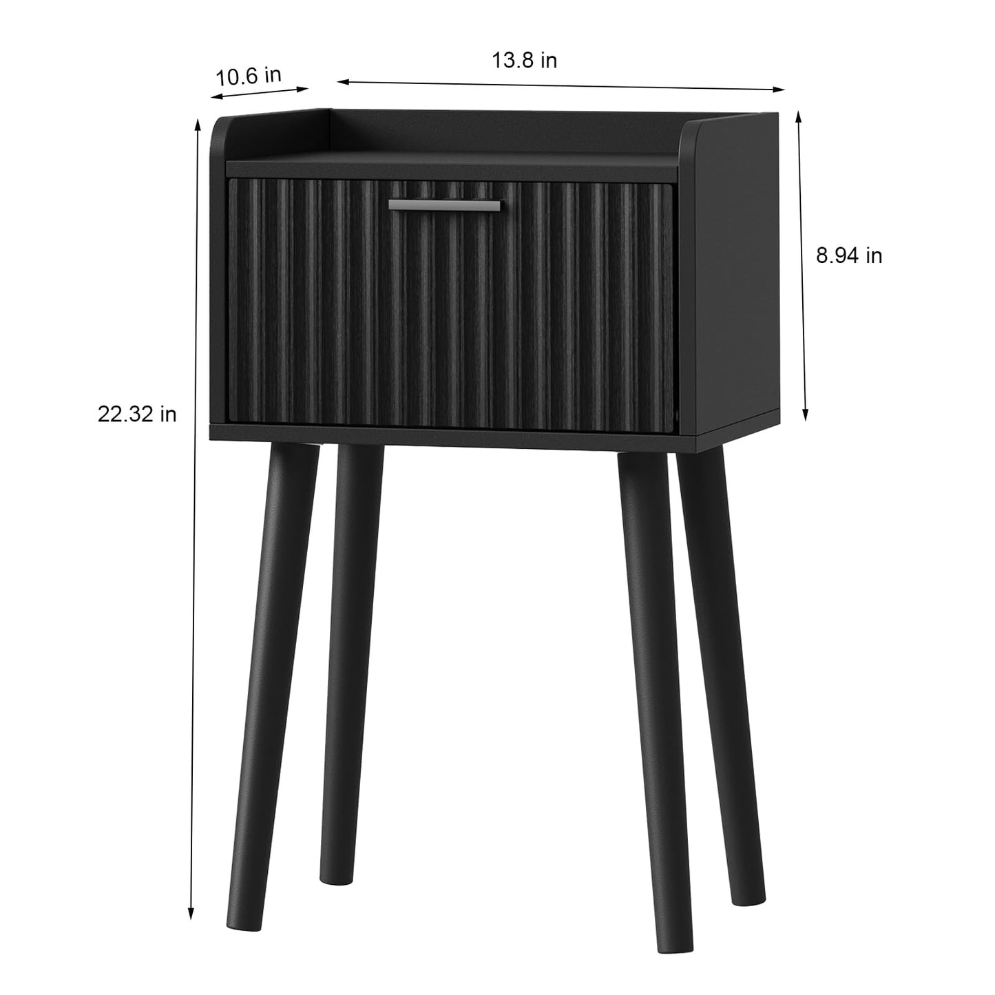 LAATOOREE Nightstand Set of 2, Small Bed Side Table with Fluted Door, End Table with Solid Wood Legs, Mid-Century Bedside Table for Bedroom Small Space