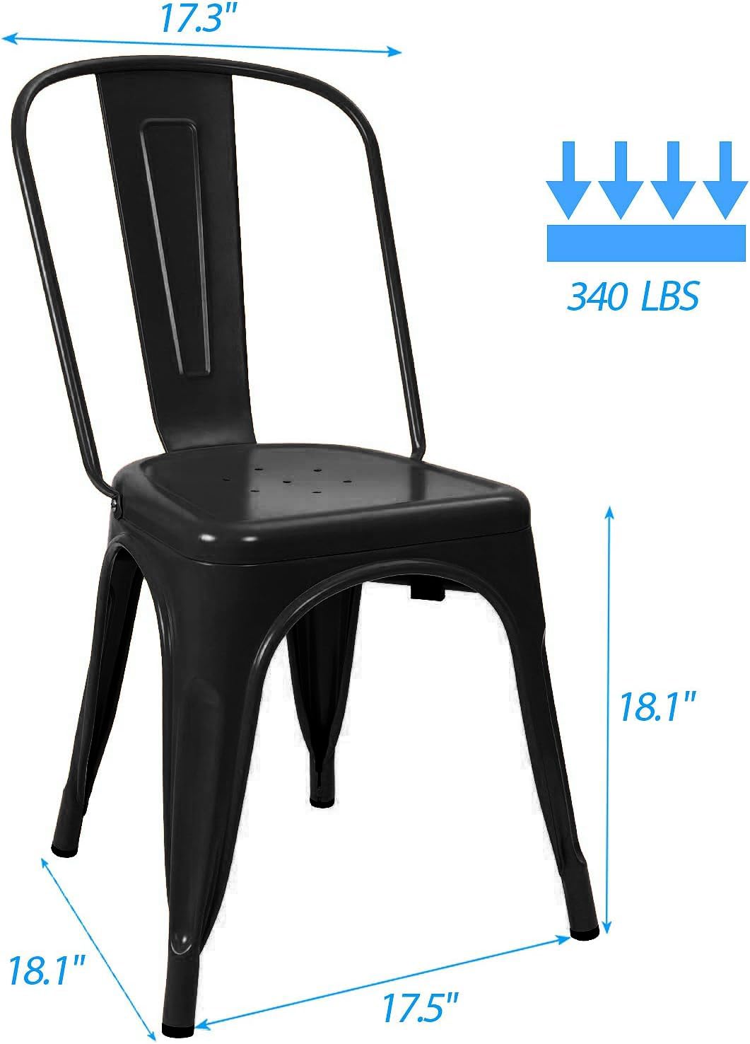Devoko Metal Indoor-Outdoor Chairs Distressed Style Kitchen Dining Chairs Stackable Side Chairs with Back Set of 4 (Black)