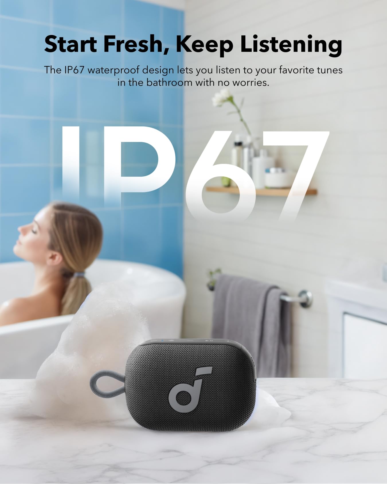 Soundcore Select 4 Go Bluetooth Shower Speaker by Anker, IP67 Waterproof/Dustproof, Ultra-Portable Speaker, Wireless, 20H Playtime, Floatable, Powerful Sound, Electronics for Outdoors/Home/Travel