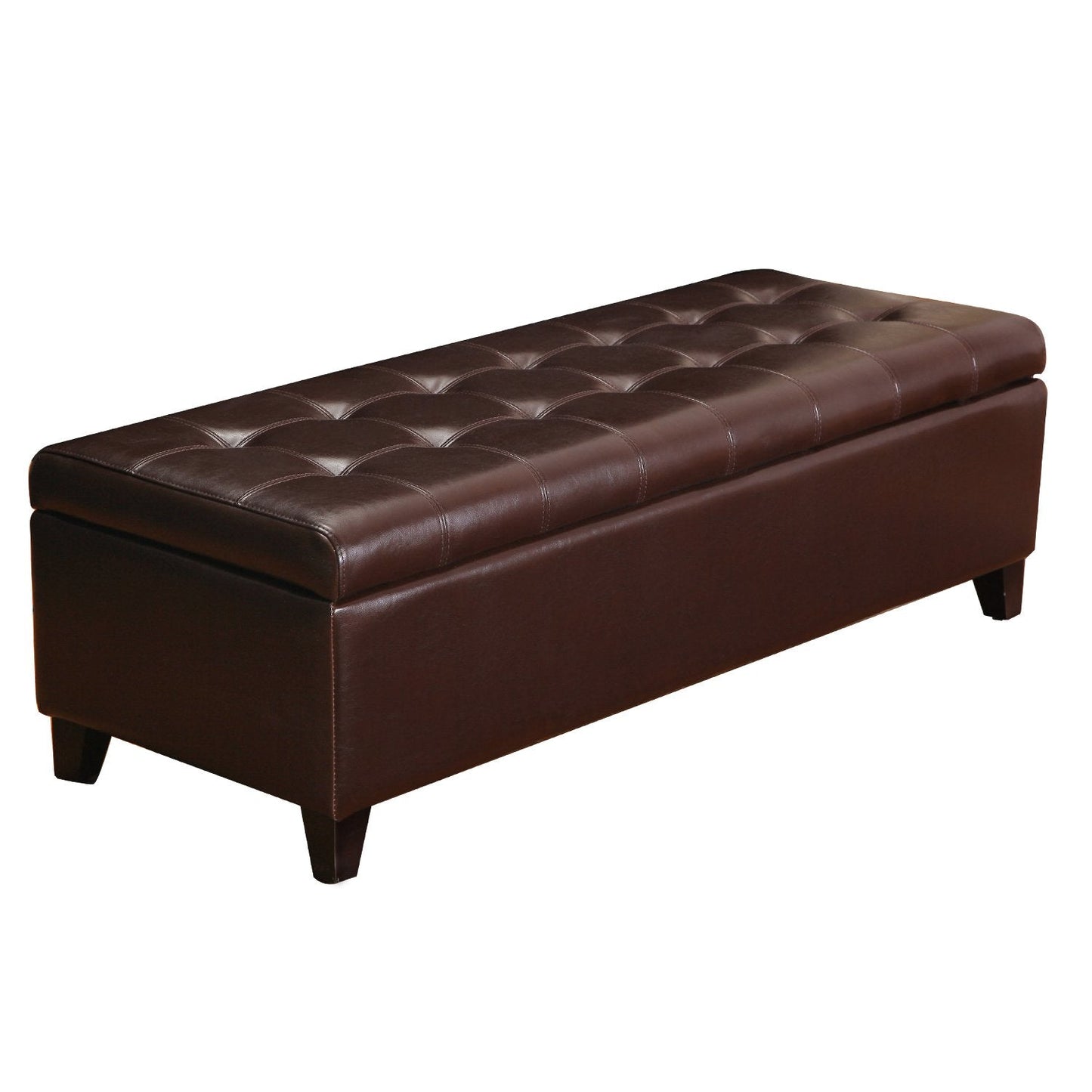 Joveco Storage Ottoman Bench, 51 Inch Leather Tufted Bench for End of Bed, Bedroom, Living Room, Dark Brown