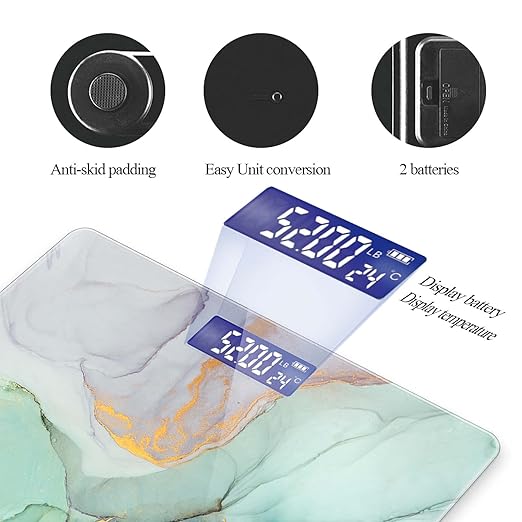 Weight Scale Digital Bathroom Scale Scale for Body Weight 400 lbs Personalized Digital Scale with Backlit Display Easy Read(Battery Not included) - Teal Marble Pattern