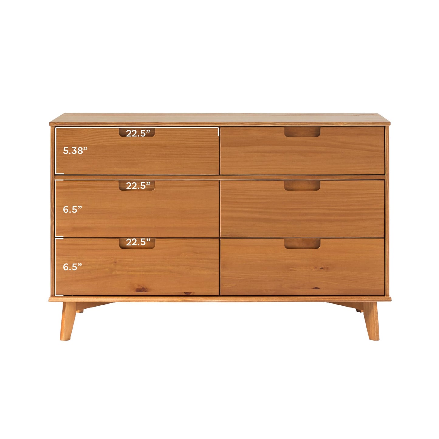 Walker Edison Sloane 6-Drawer Groove Handle Solid Wood Dresser, 52 Inch, Caramel