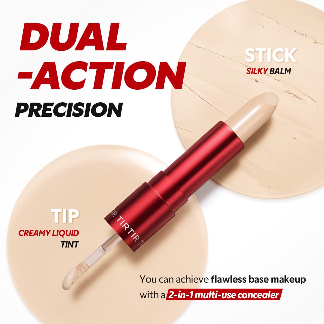 TIRTIR Glide&Hide Blurring Concealer - Creamy texture, Conceals dark circles and wrinkles, Dual formula (liquid tip & balm stick), Long-lasting wear, Korean Makeup, #6.8C, 0.28 Oz