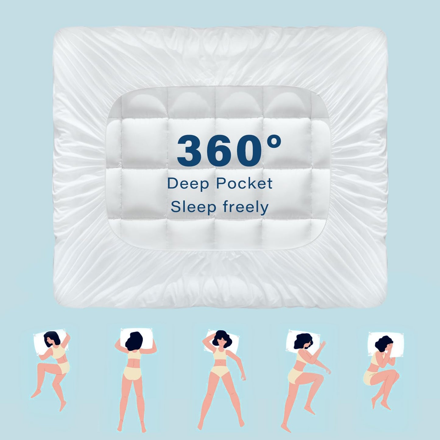 Anluoer Mattress Topper Queen for Back Pain, Memory Foam Pillow Top Mattress Topper Queen, 5X Support Extra Thick Breathable Mattress Pad with 8-21" Deep Pocket, 60x80 Inches, White