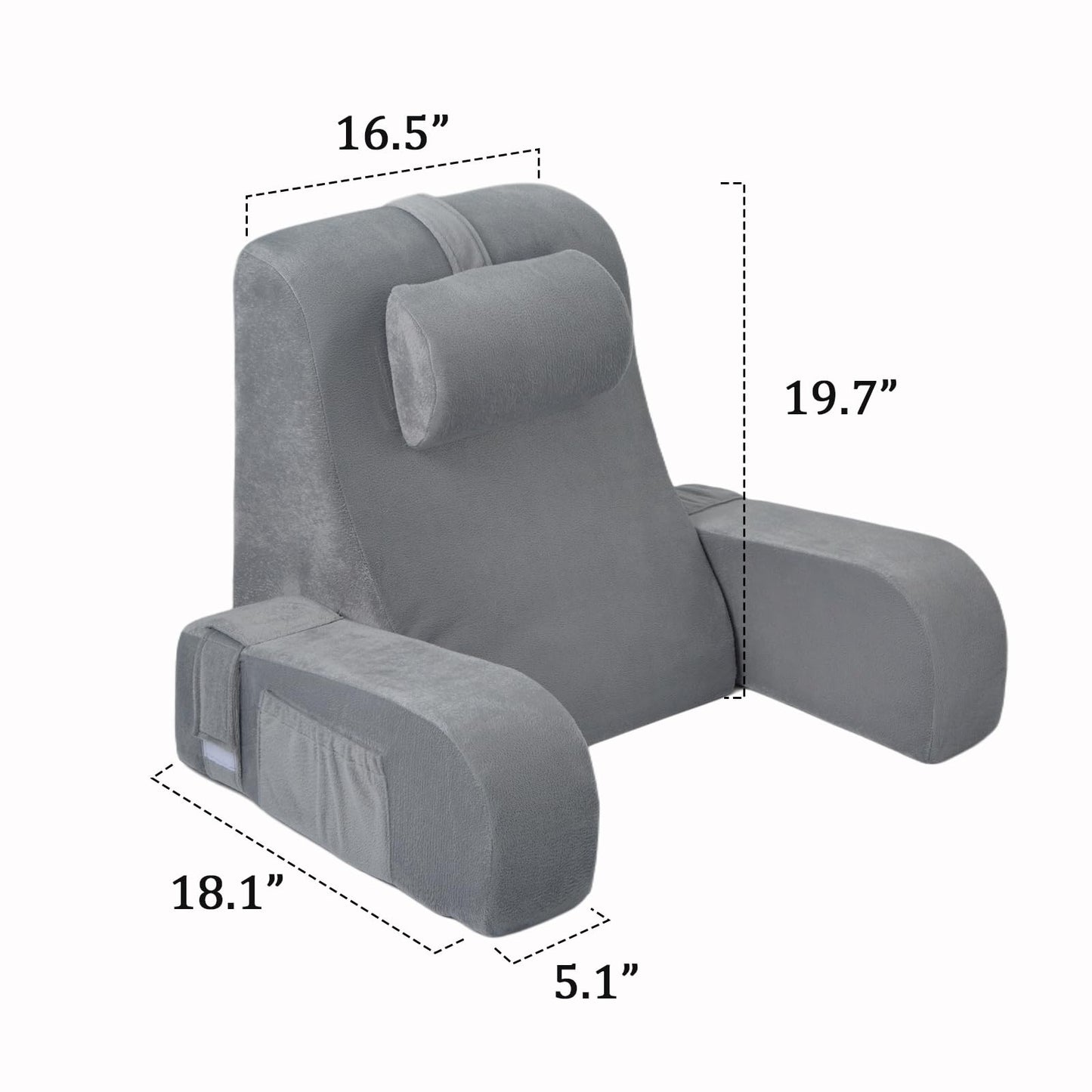 NIAOMAOGOU Reading Pillow for Sitting in Bed Adult, Back Pillow for Sitting Up in Bed with Arm Rest, Suitable for Gaming,Watching TV on Floor, 19in 4Pcs, Grey