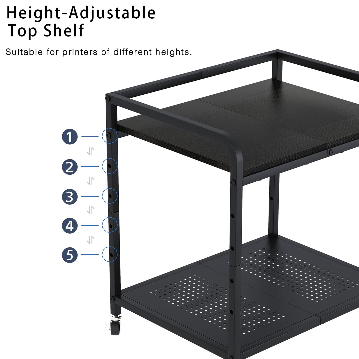 Heakrit 21"x15.8" Large Printer Stand with Storage, 2-Tier Under Desk Printer Table, Rolling Printer Cart with Lockable Wheels for Home, Office (Black)