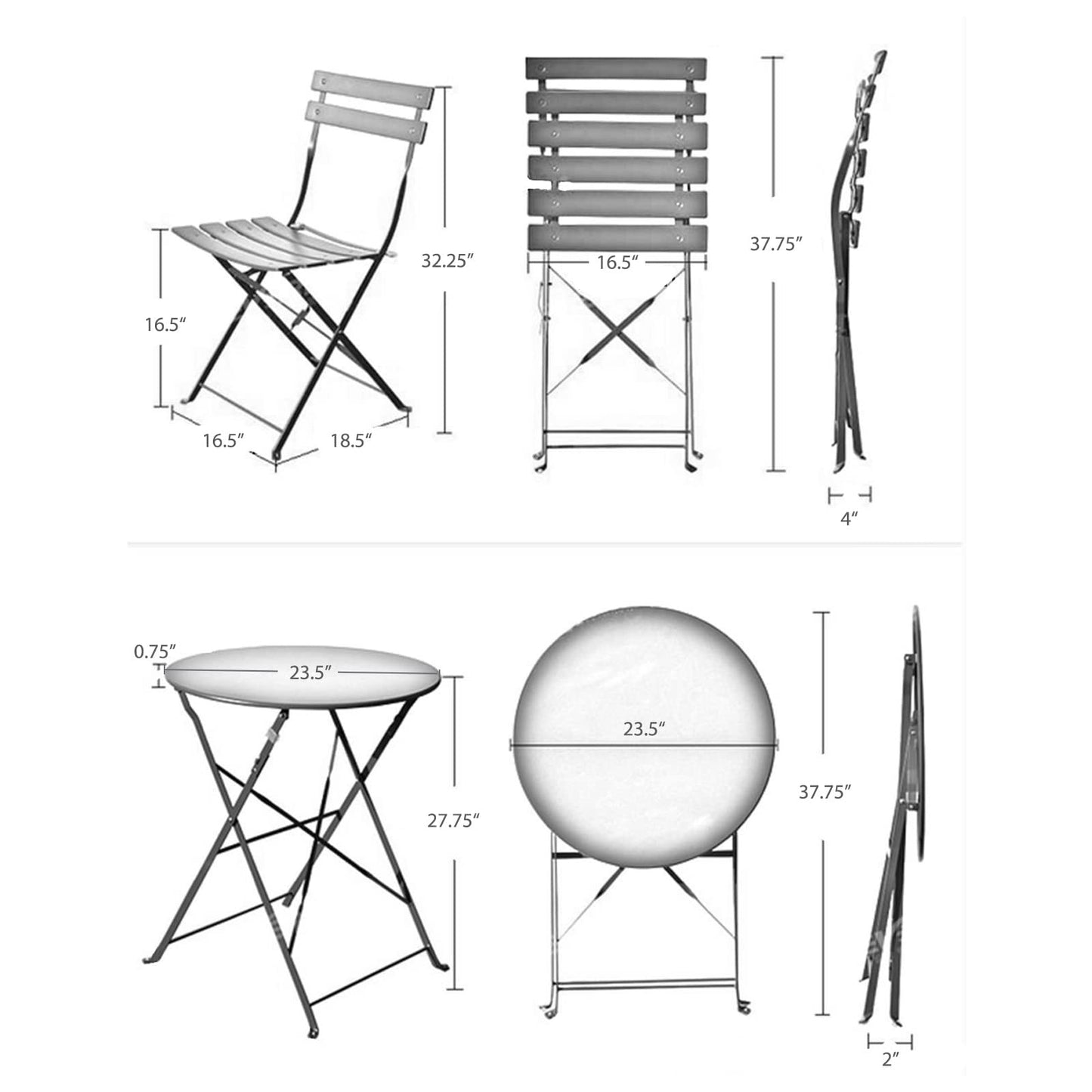Grand patio 3-Piece Folding Bistro Set, 2 Chairs and 1 Table, Weather-Resistant Outdoor/Indoor Conversation Set for Patio, Yard, Garden -Dark Red