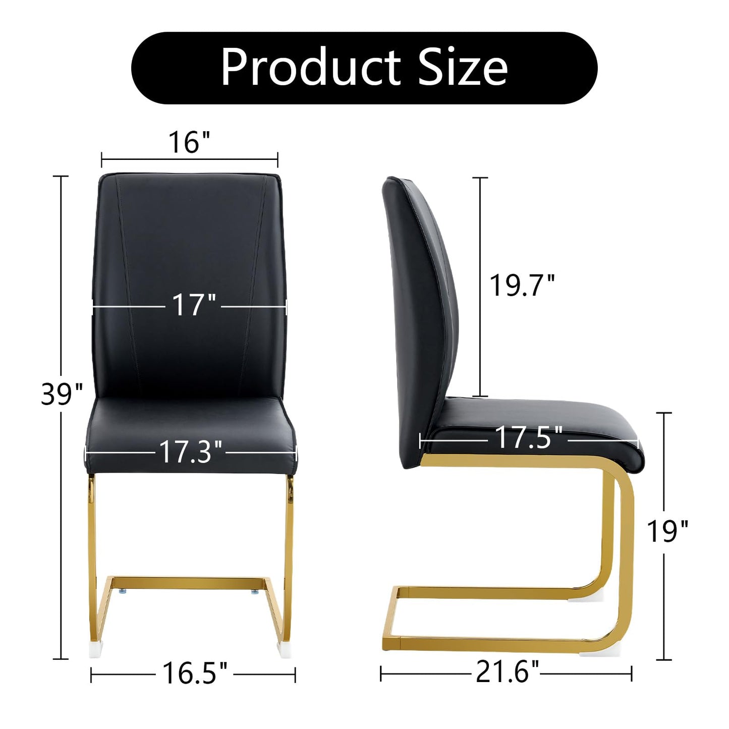 cinkehome Set of 4 Modern Dining Chairs, High Back PU Faux Leather Upholstered Armless Chair with Metal Legs for Kitchen Dining Room Living Room