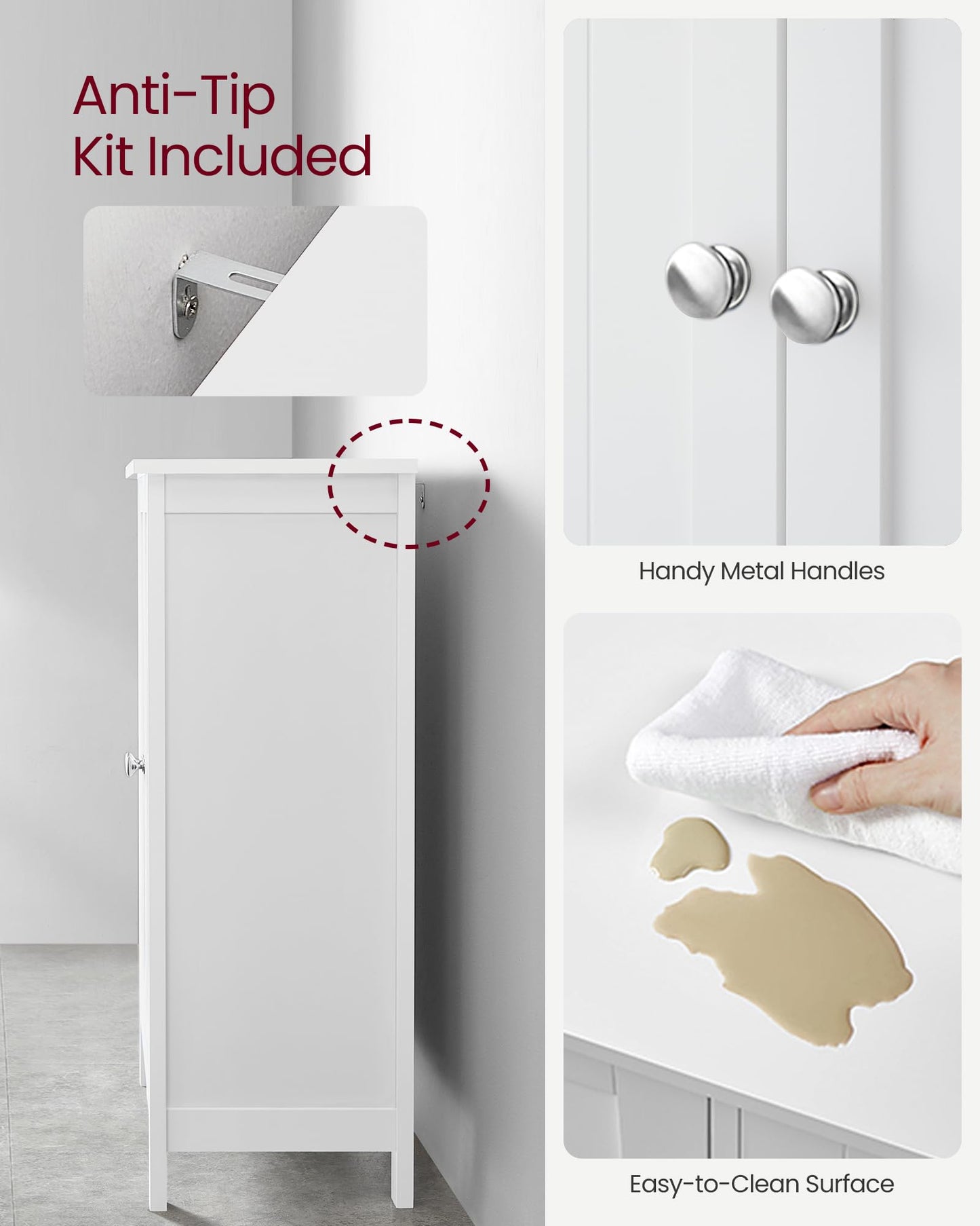 VASAGLE Bathroom Floor Storage Cabinet, Freestanding Bathroom Storage Unit with 2 Adjustable Shelves, 11.8 x 23.6 x 31.5 Inches, White UBCB60W