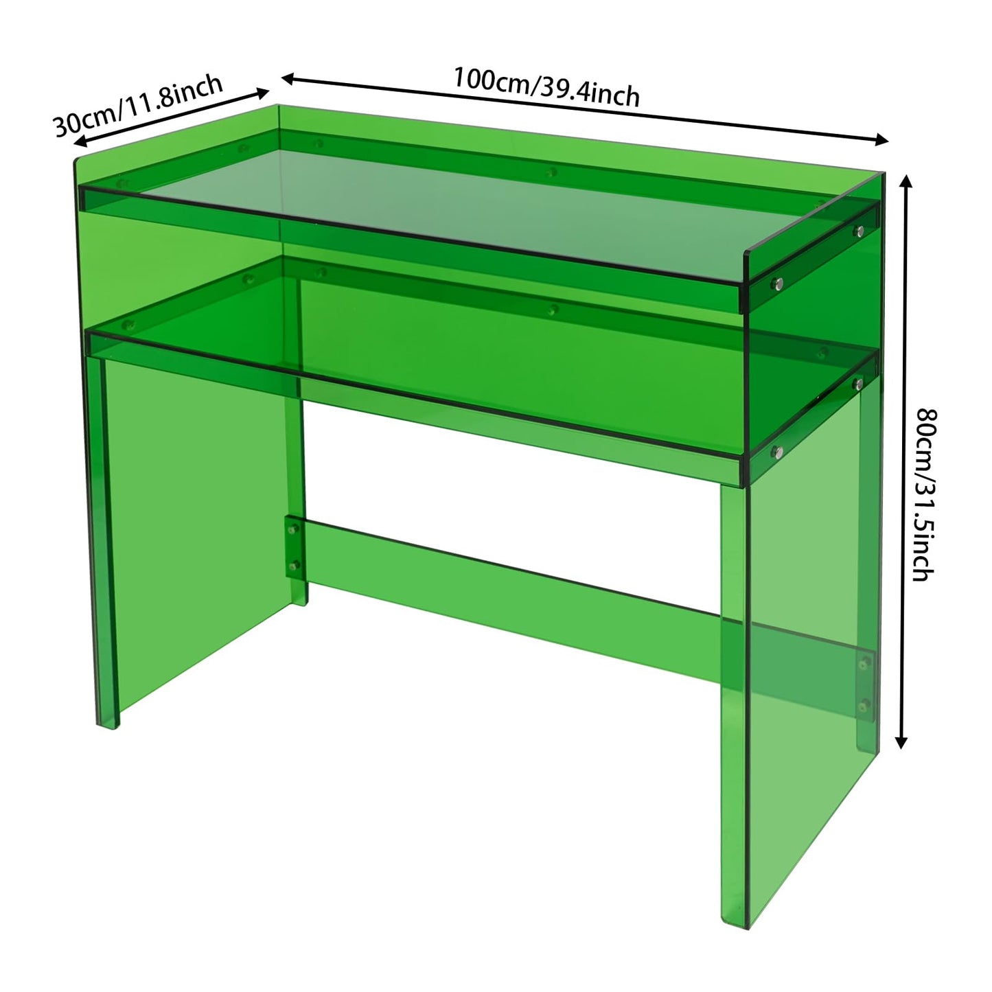 BuufuS Acrylic Console Table, Modern Narrow Sofa Console Tables with 2 Tier Storage Shelves Skinny Entryway Clear Table 39.5" Wx12 Dx 31.5" H for Sofa Foyer Hallway Living Room Entry (Green)