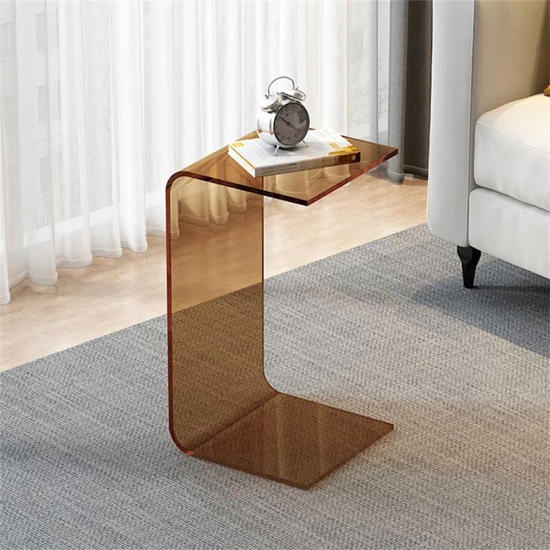 Acrylic End Table,C Shaped End Table, Acrylic Sofa Side Table, Bedside Table for Bedroom Small Simple Modern Coffee Table Suitable for Living Room (Brown)