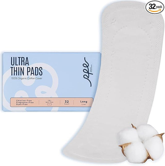 100% Organic Long Panty Liners for Women Long, Ultra Thin Cotton Cover, Long Pantiliners, Light Absorbency, Unscented Barely There Pantie Liners, Individually Wrapped (Long Liner, Size 2, 32ct)