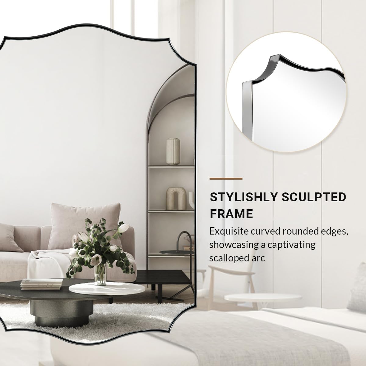 ANDY STAR Chrome Mirror 24x36, Polished Silver Bathroom Mirror, Modern Wavy Mirror with Sophisticated Curved Design, SUS304 Anti-Rust, 1’’ Deep Wall-Mounted Vertically/Horizontally