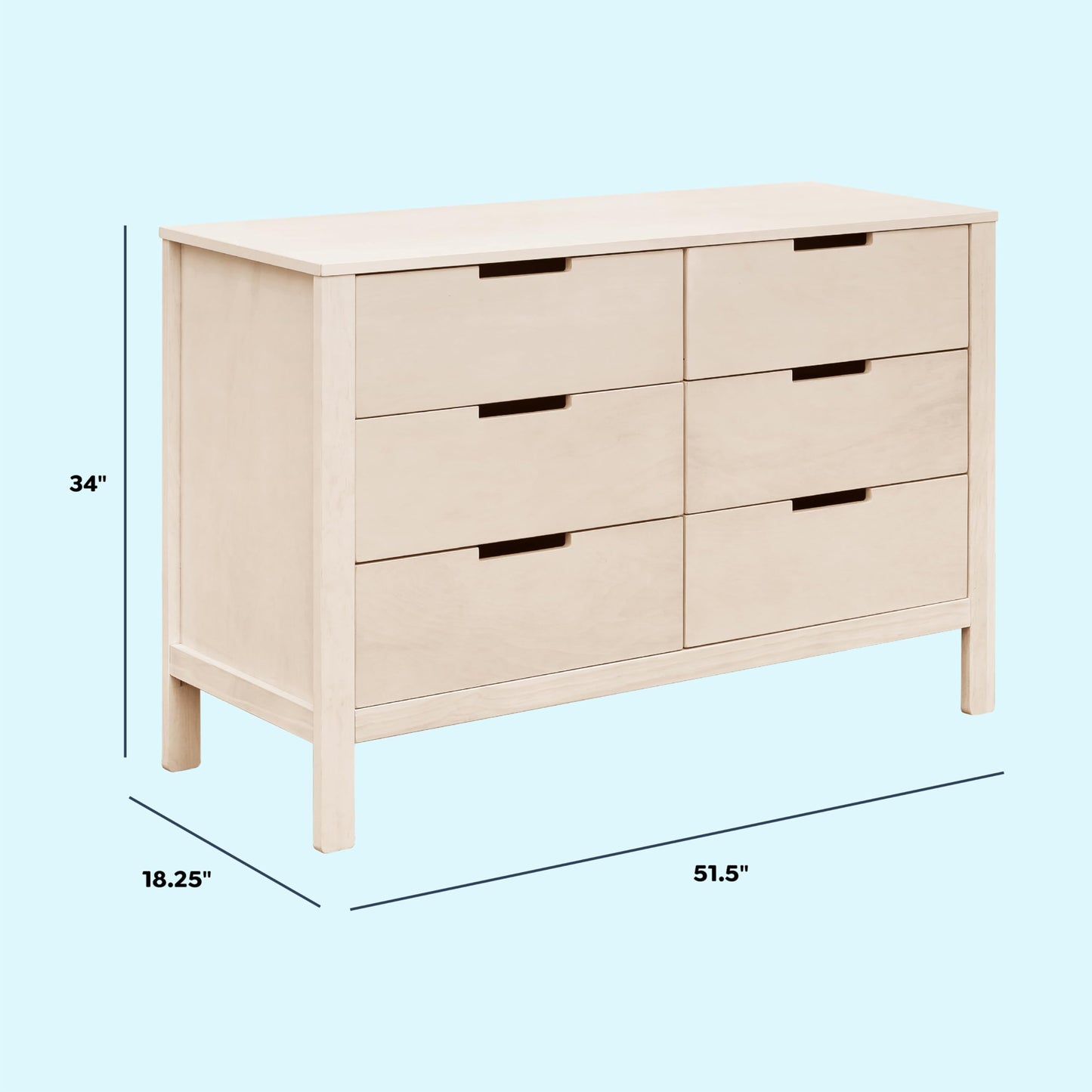 Carter's by Colby 6-Drawer Baby Dresser for Bedroom - Kids Dresser for Boys & Girls - Double Chest of Drawers for Nursery - Versatile Wooden Dresser for Living Room & Hallway - Washed Natural