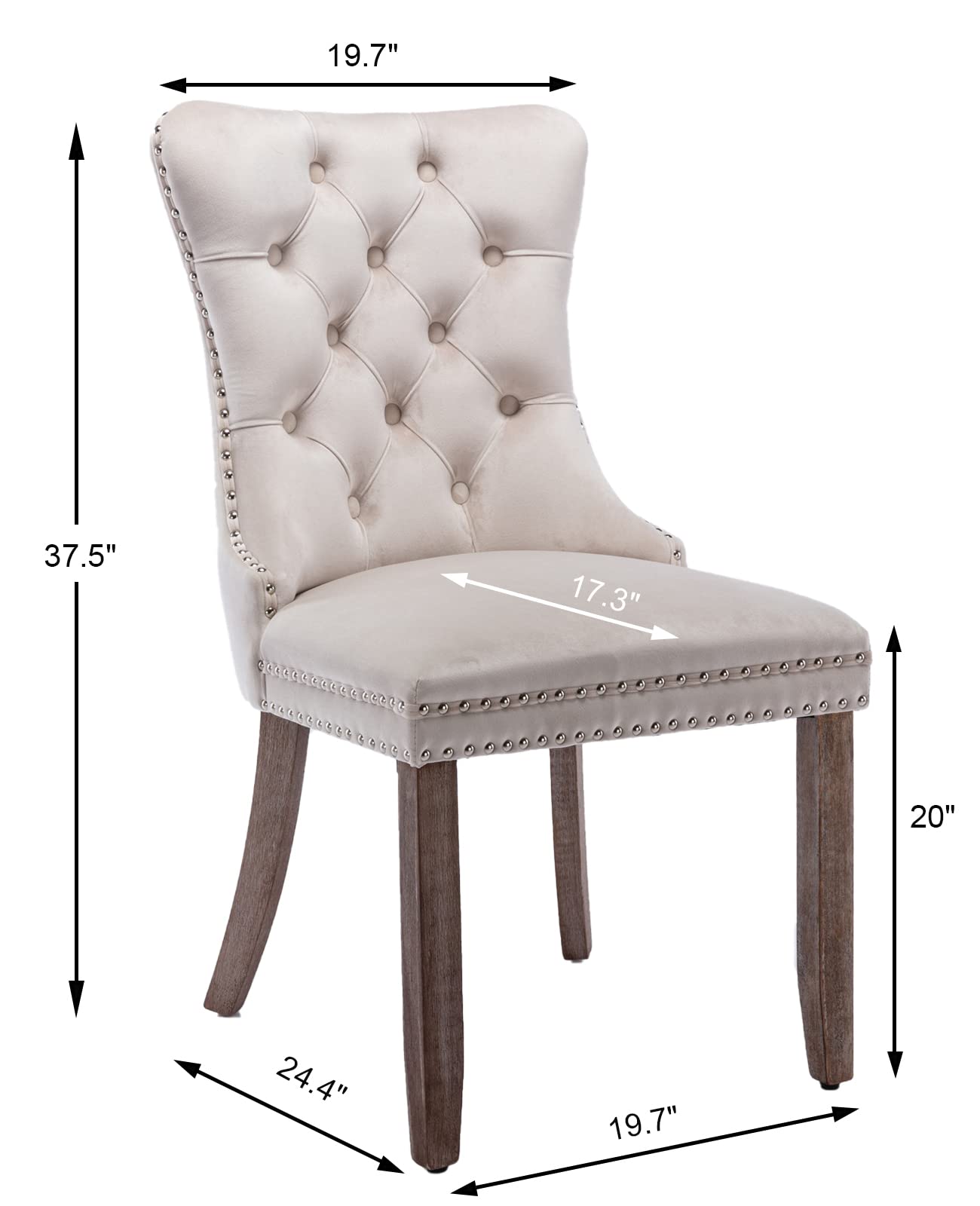 Beige Velvet Dining Chairs Set of 4, Upholstered Dining Room Chairs with Back Ring Pull Trim and Solid Wood Legs, Tufted Wingback Kitchen Chairs for Dining Room,Living Room,Kitchen(Beige)