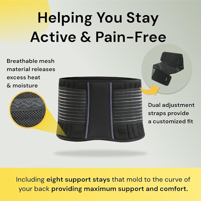 BraceUP Back Support Belt for Men and Women - Breathable Waist Lumbar Lower Back Brace for Sciatica, Herniated Disc, Back Pain Relief, with Dual Adjustable Straps (S/M 28-35 In)