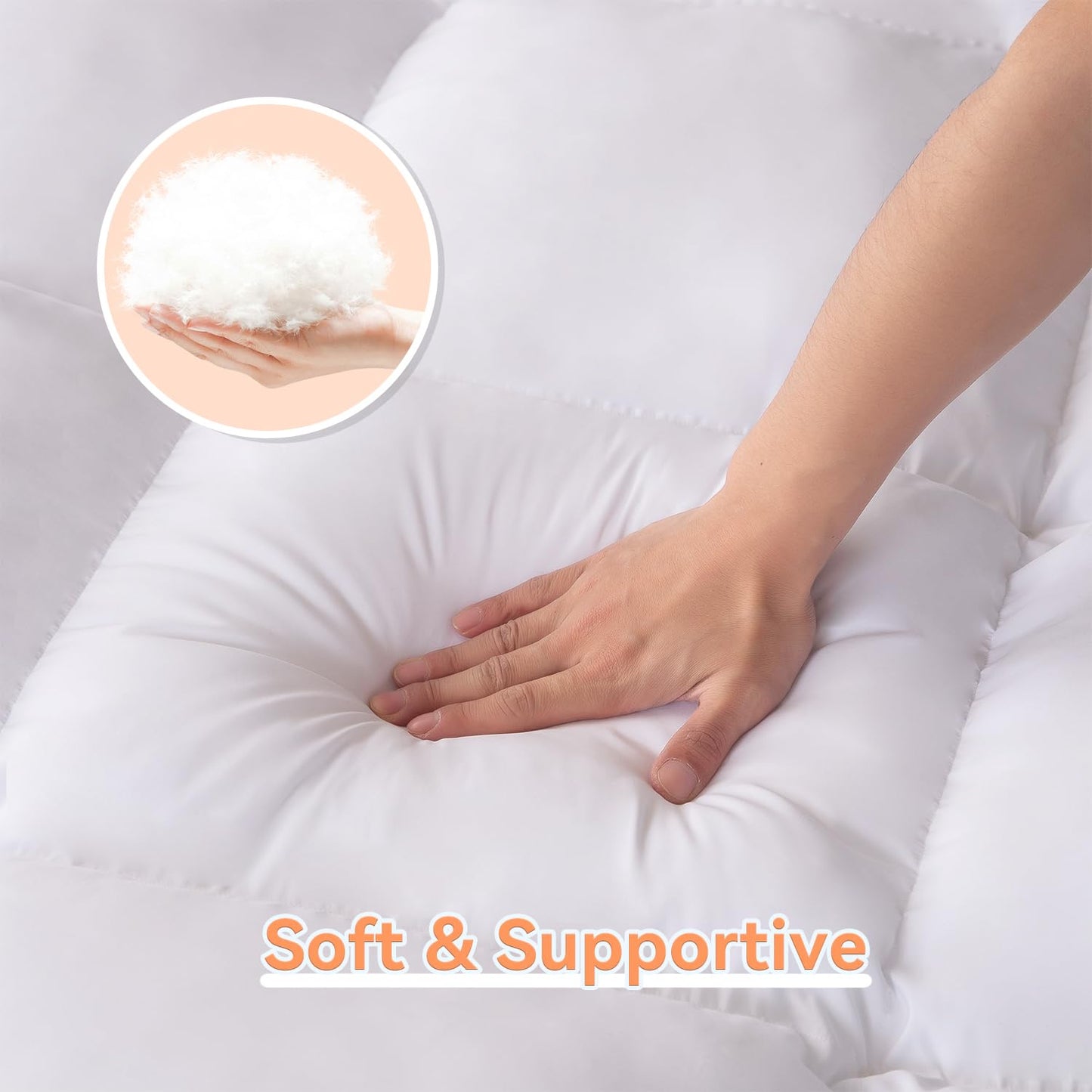 Topllen King Mattress Topper for Back Pain Relief, Extra Thick Pillow Top Plush Mattress Pad with Deep Pocket, Soft Pillowtop King Size Bed Toppers Filled Fluffy Down Alternative, White