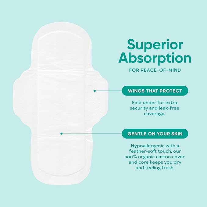 Oi | Organic Initiative - Ultra-Thin Pads with Wings | Super | 100% Certified Organic Cotton, Unscented | Leak Free, Biodegradable | Non-GMO, Toxin Free | 20 Pads