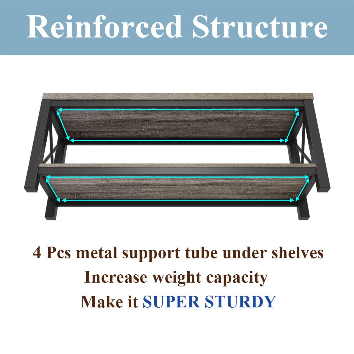 BON AUGURE Shoe Bench, Industrial Shoe Rack Bench for Entryway, Modern Shoes Storage Benches for Front Door, Foyer, Entrance, Mudroom, Bedroom (Dark Gray Oak)