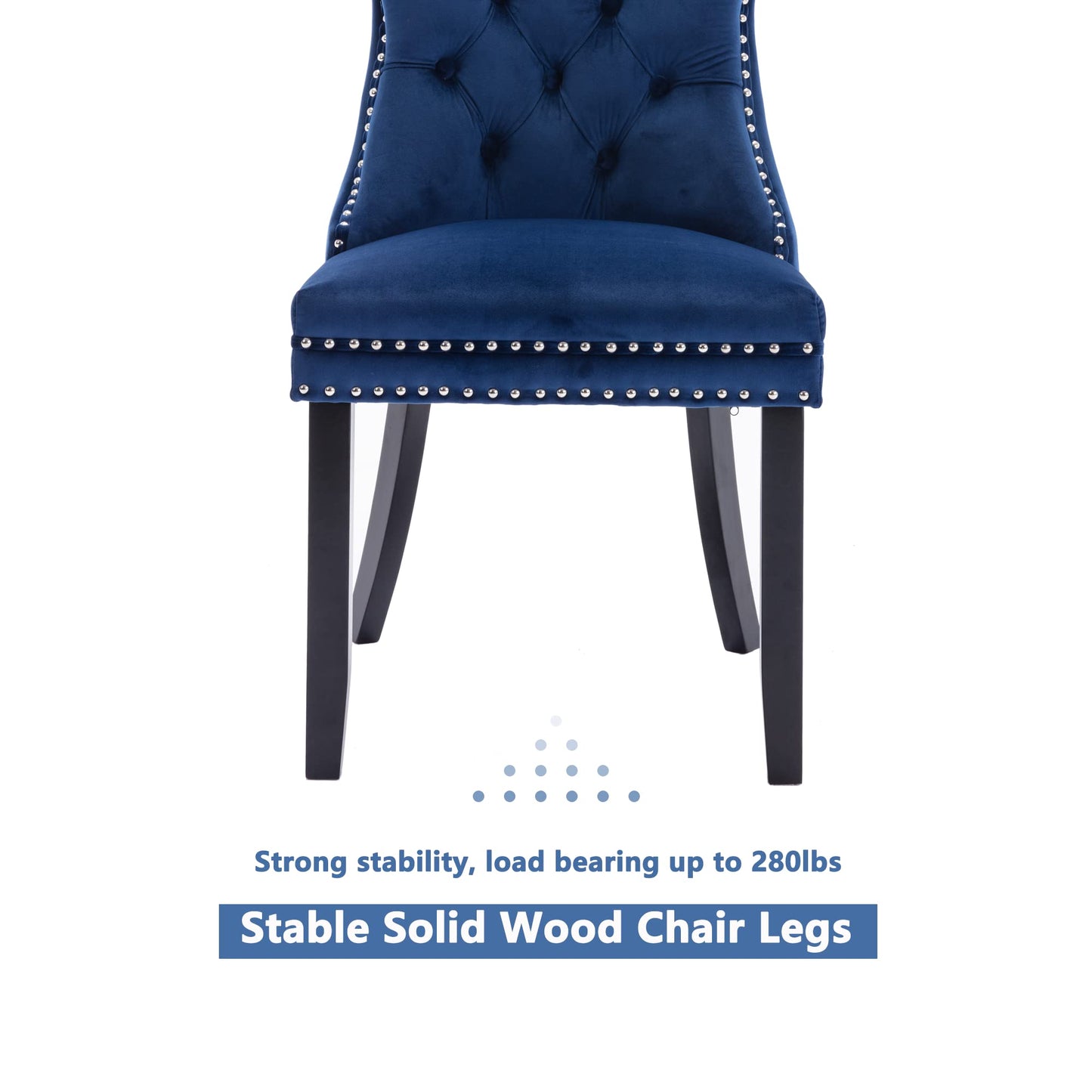 Virabit Blue Dining Chairs Set of 4, Velvet Tufted with Nailhead Back and Ring Pull Trim, Upholstered for Kitchen/Bedroom/Dining Room