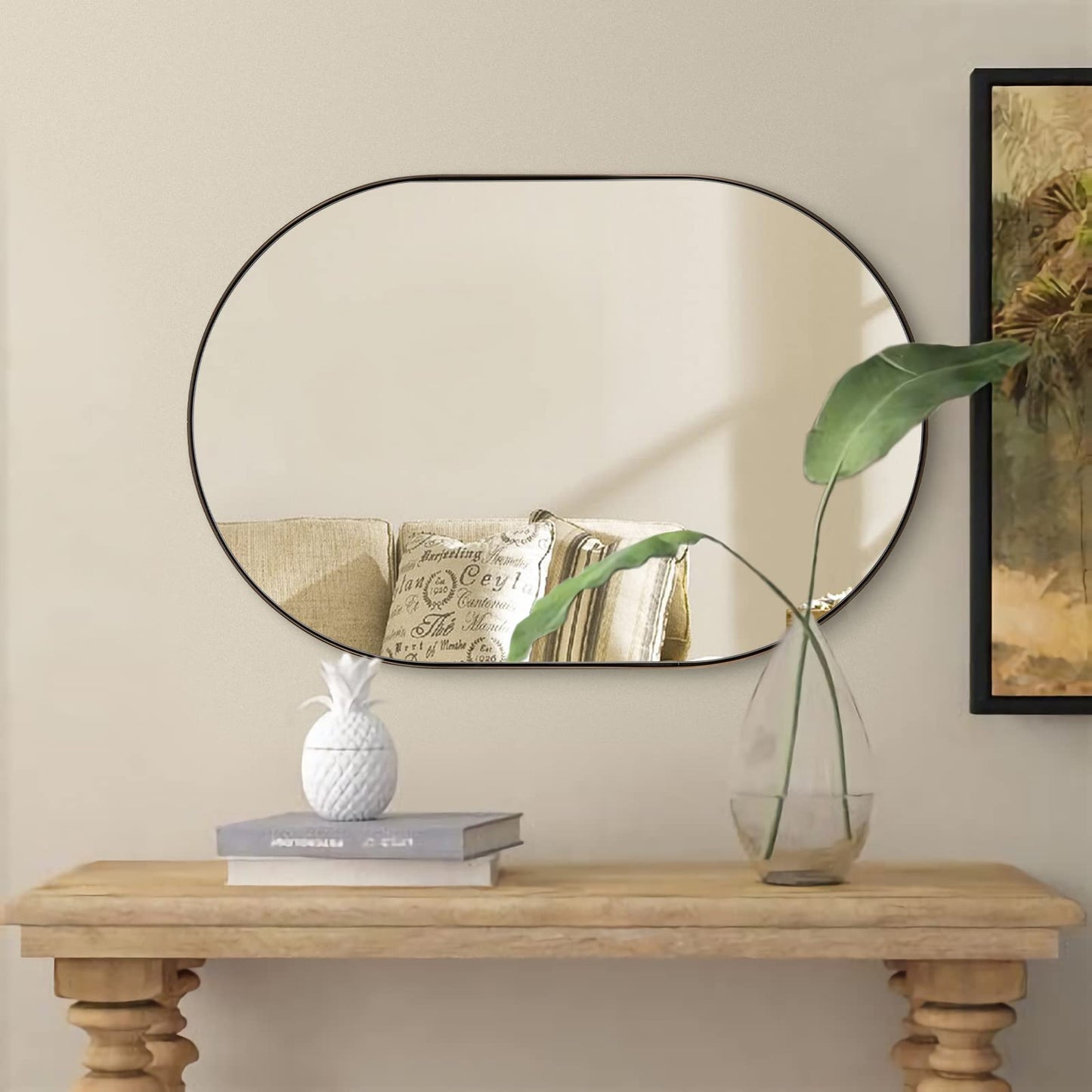 ANDY STAR Bronze Bathroom Mirror, 24x36 Brushed Bronze Oval Mirror, Oval Wall Mirror, Oval Vanity Mirror Metal Frame Deep 1’’ for Bathroom, Bedroom, Living Room, Entryway, Hang Vertical or Horizontal