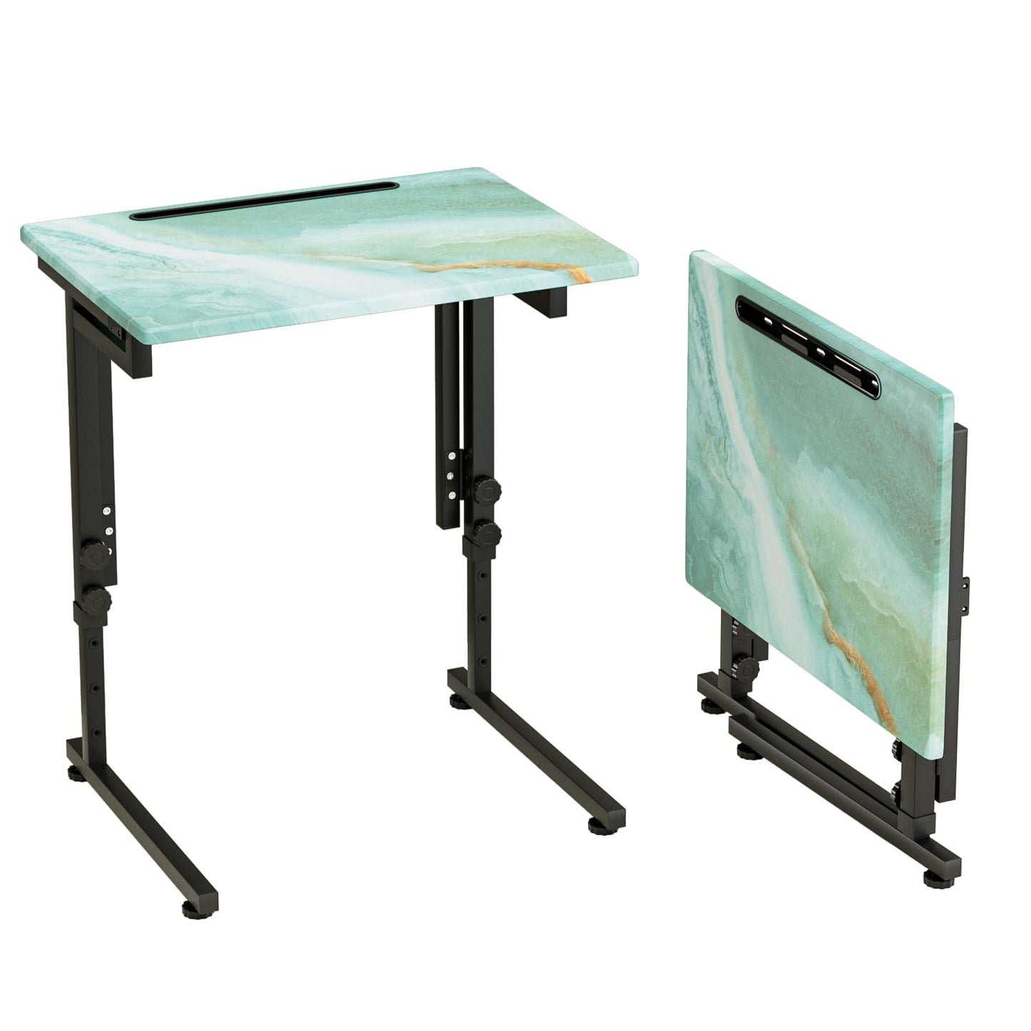Fleecy day Folding TV Tray Table,Adjustable TV Dinner Table with Sturdy MDF Top,Eating Trays for Living Room with No Assembly Required (Sea Blue)
