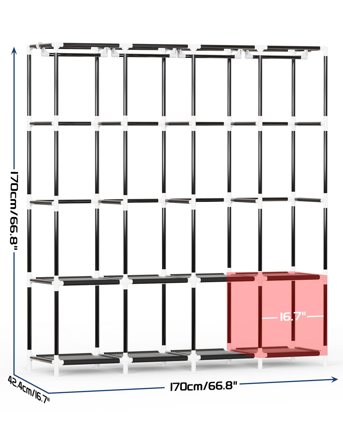 Mavivegue Clothes Organizer with 4 Hanging Rods, Portable Closet Wardrobe, Non-Woven Fabric Cover, Large Capacity Storage for Bedroom and Living Room,Black