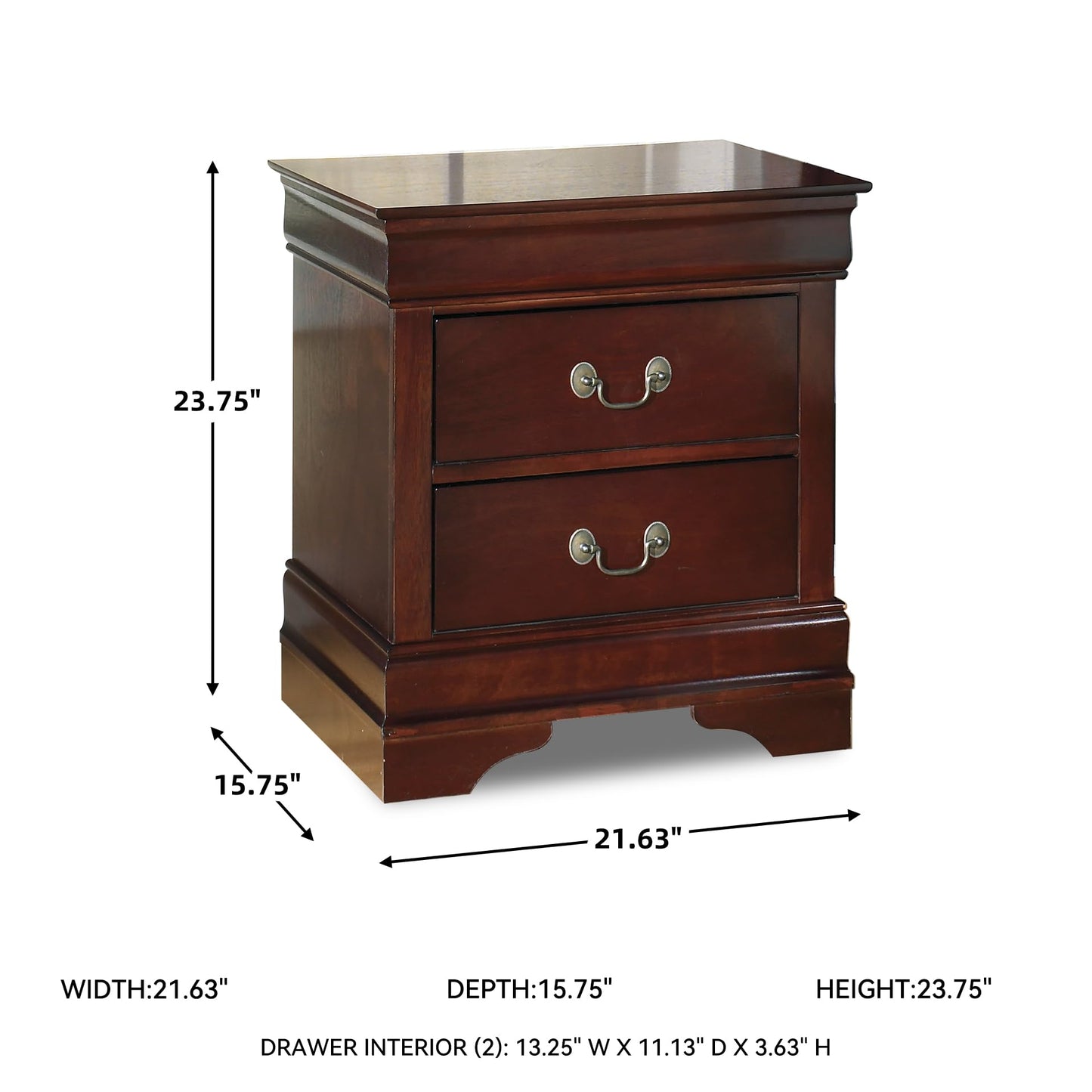Signature Design by Ashley Alisdair Traditional 2 Drawer Nightstand, 23.75" Tall, Dark Brown