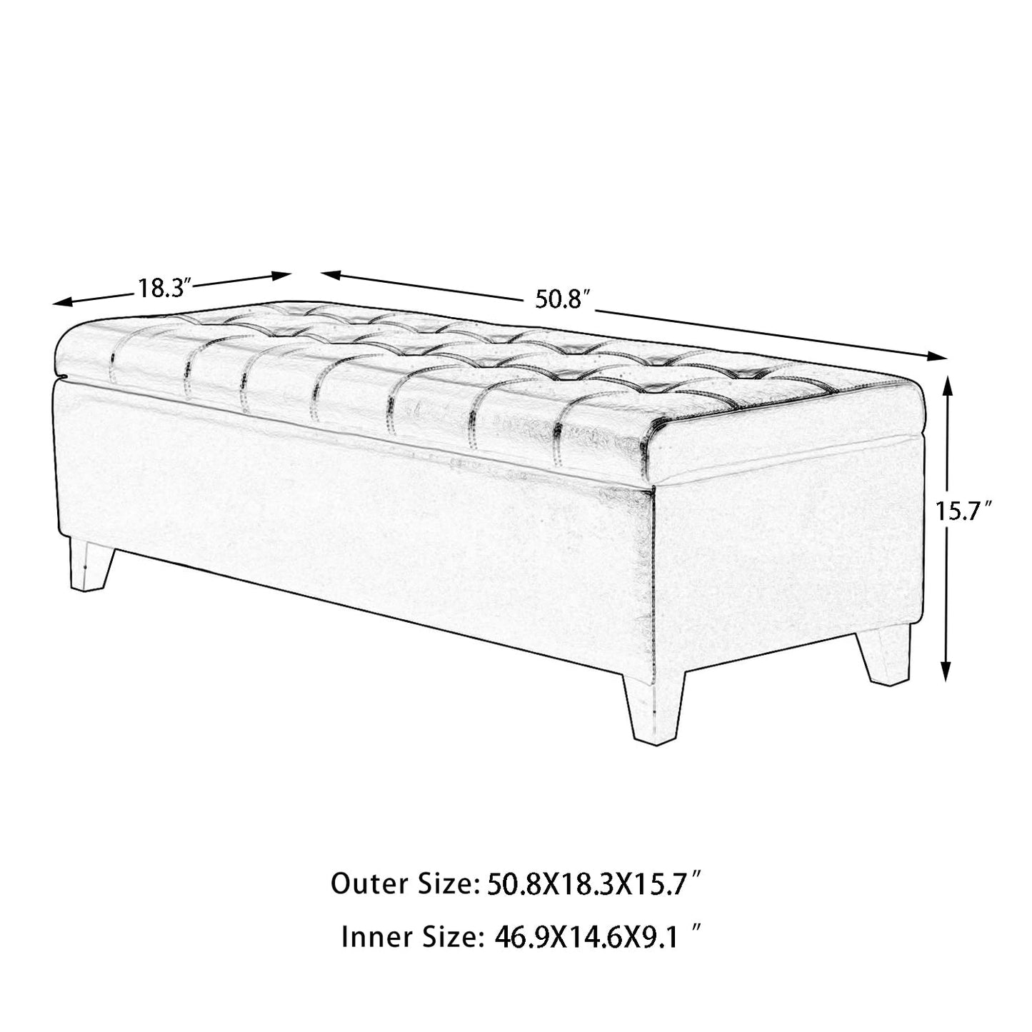 Joveco Storage Ottoman Bench, 51 Inch Leather Tufted Bench for End of Bed, Bedroom, Living Room, Dark Brown