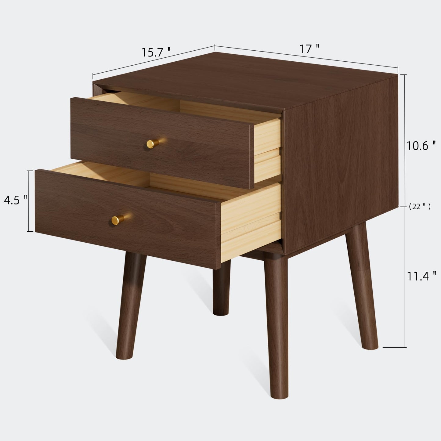 SANXIANHM Mid Century Modern Nightstand, 2 Drawers, Solid Wood Night Stand, Espresso Colored End Table
