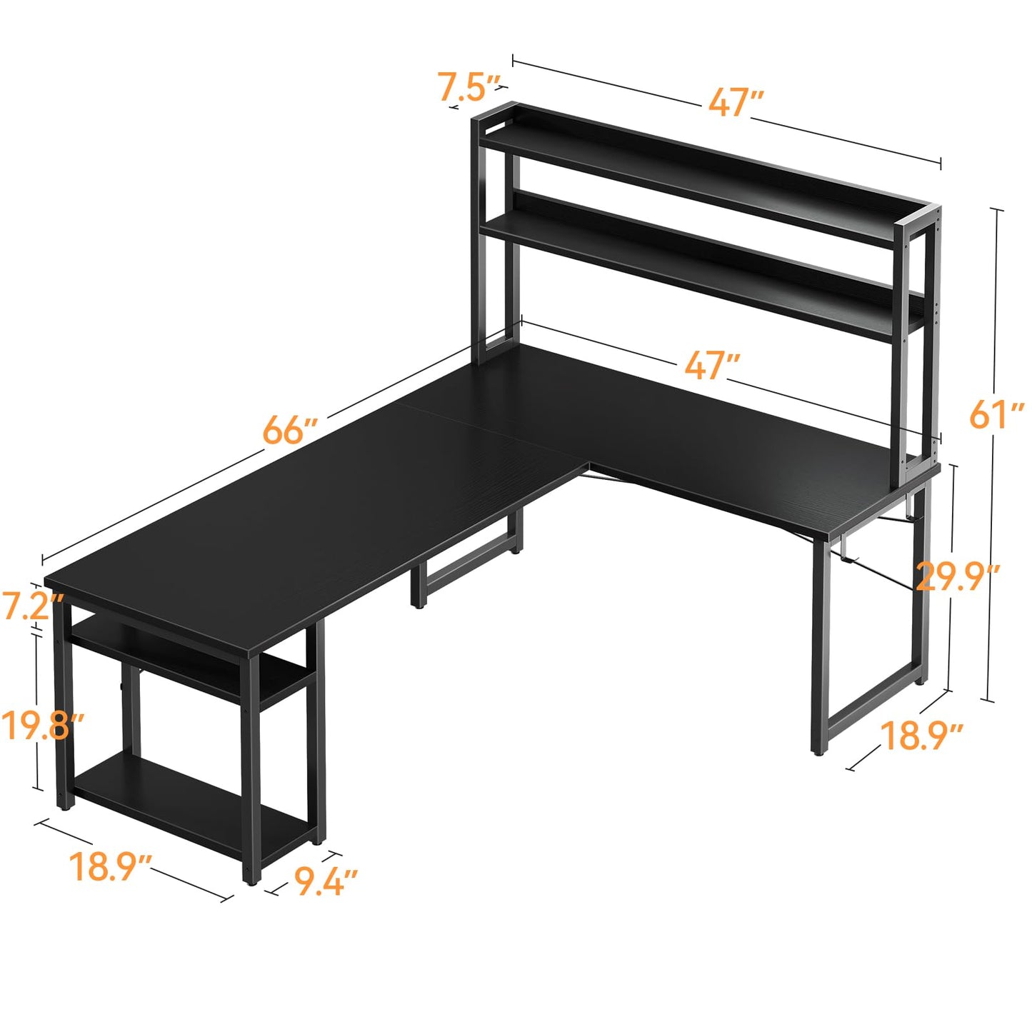 ODK L Shaped Gaming Desk with Hutch, Computer Desk with Storage Shelves, 66" L Shaped Desk for Home Office, Corner Desk with Headphone Hook, Black