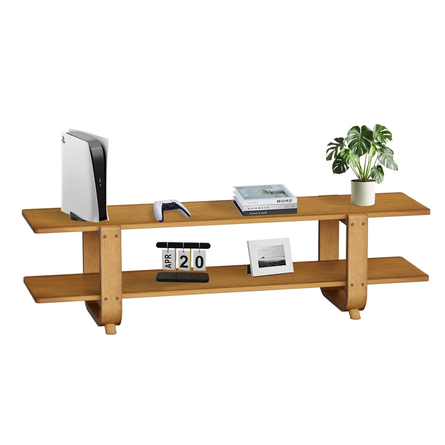 Mordchil HF Bamboo TV Stand for TVs up to 65", Accent Entertainment Center with Storage, Media Console Table with Shelf, Modern TV Stand for Living Room, Bedroom, 55"(L), Walnut